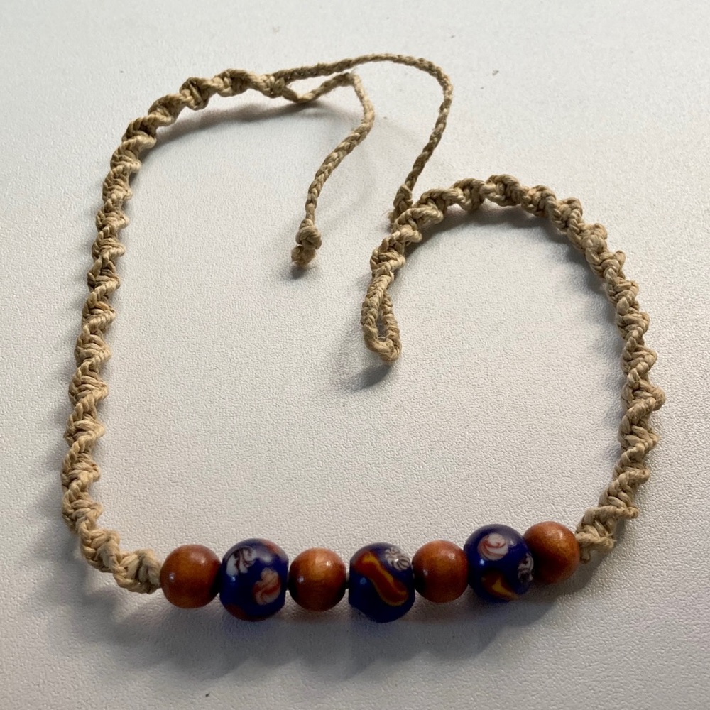 Glossed Wood Beaded Hemp Necklace